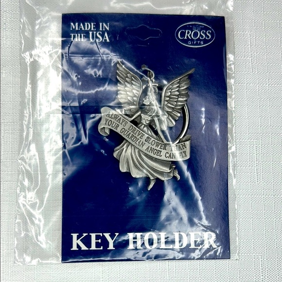 Accessories Pewter Guardian Angel Silver Auto Key Ring Holder Made In
